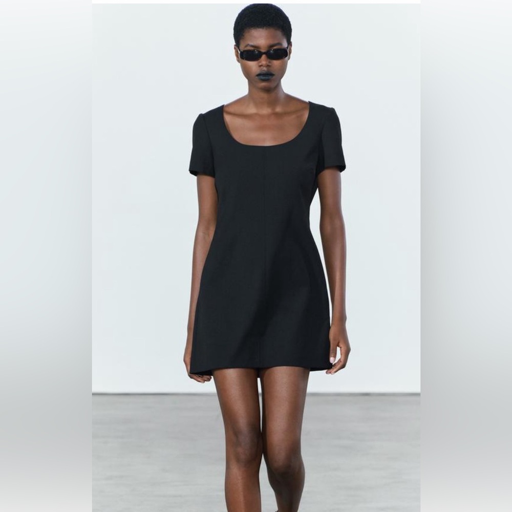 NWT! Small Zara LBD Black Sheath Mini Dress with Square Neck